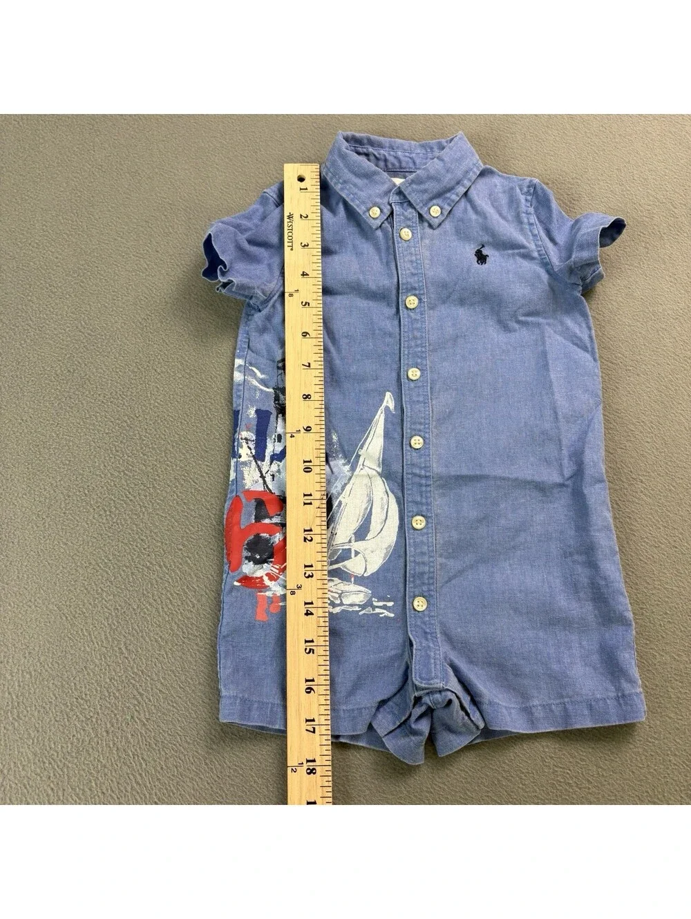 Ralph Lauren Sailing Sail Boat Romper Size 12M Blue